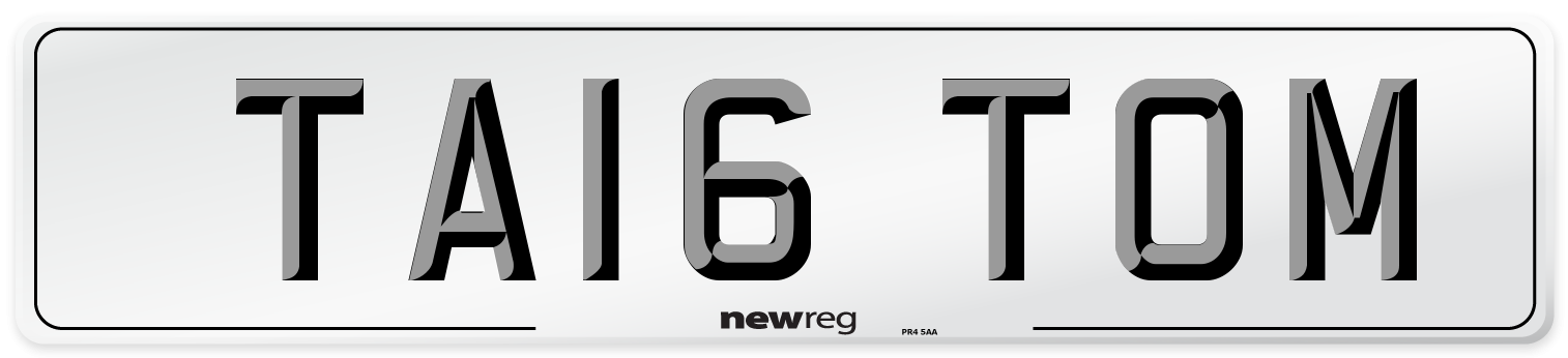 TA16 TOM Number Plate from New Reg